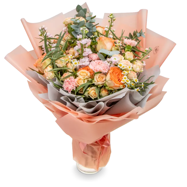 kytice růží, karafiátu a matthiol